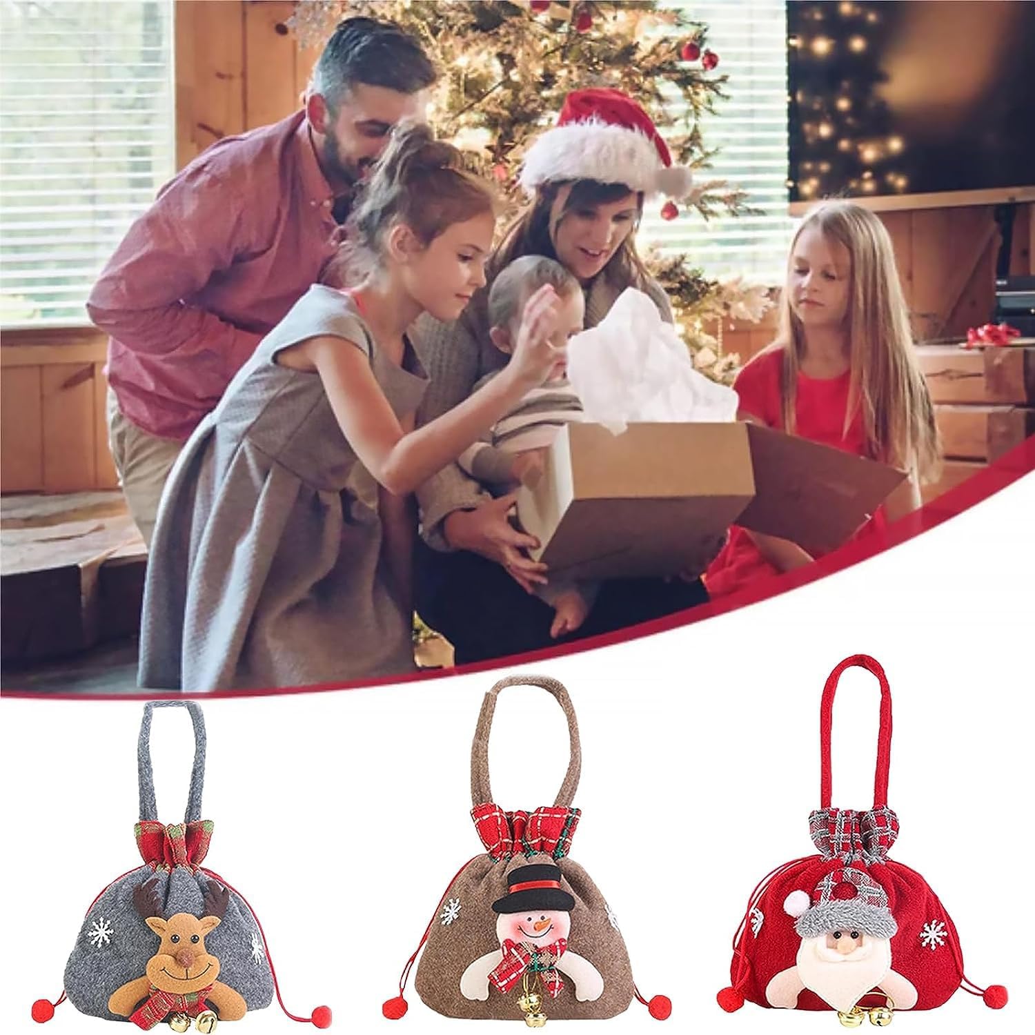 KEIGPERI 1 juego de bolsas para muñecas de regalo de Navidad, bolsas de regalo reutilizables con cordón, bolsas de regalo de Navidad con cordón,