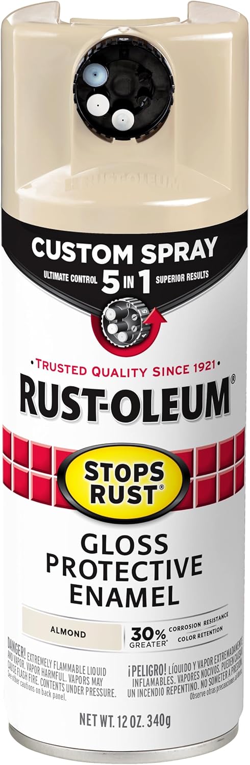Rust-Oleum 376900 – Pintura en aerosol 5 en 1 personalizada para prevención del óxido, 12 onzas, almendra brillante