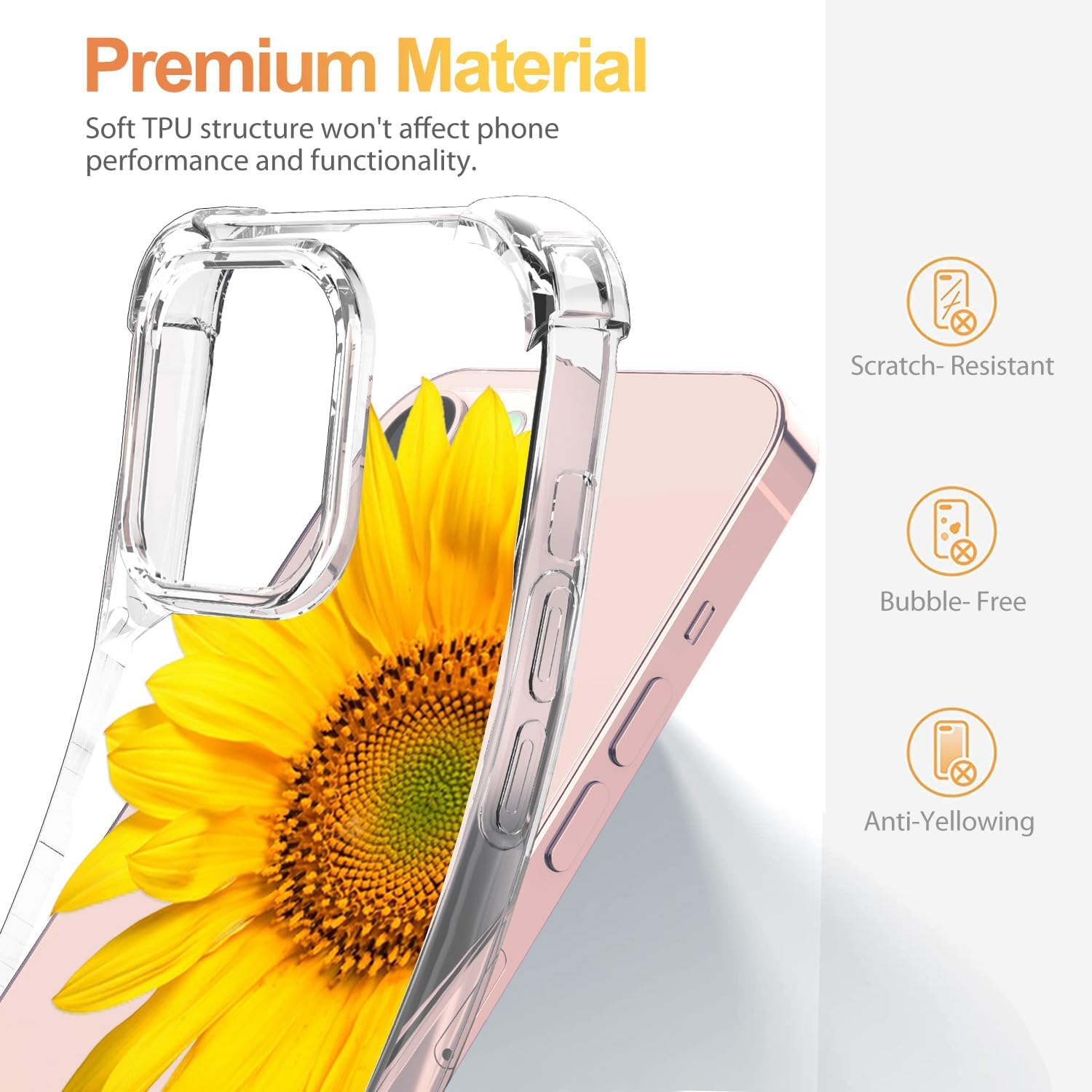 Funda compatible con iPhone 15 con protector de pantalla, diseño de patrón de flores, funda transparente floral para mujer, a prueba de golpes,
