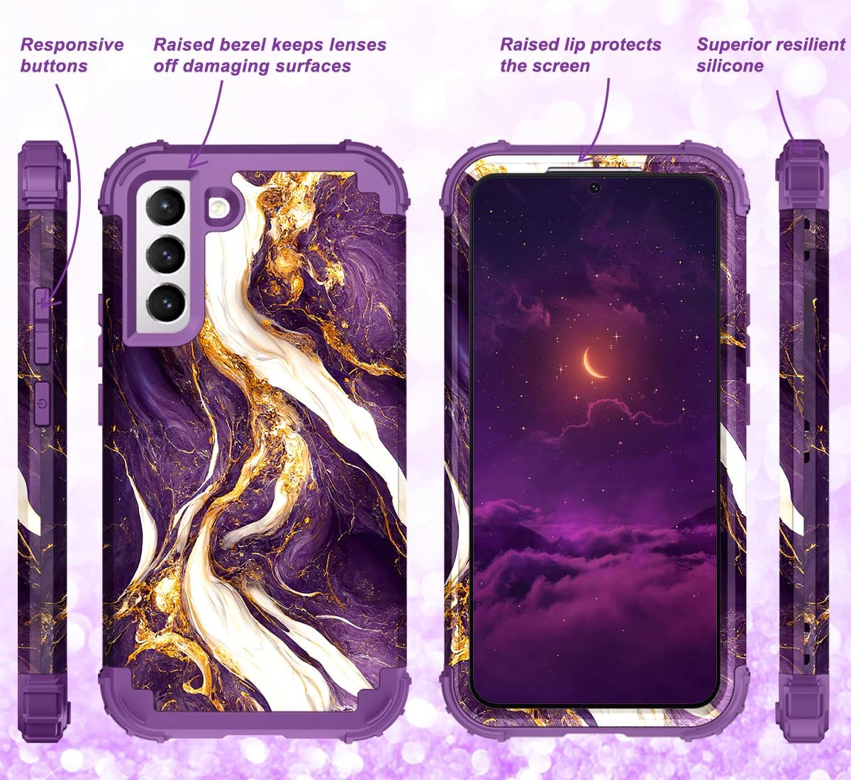 Hocase Funda para Galaxy S22 Plus, resistente a los golpes de goma de silicona suave, funda protectora híbrida de plástico duro para Samsung Galaxy