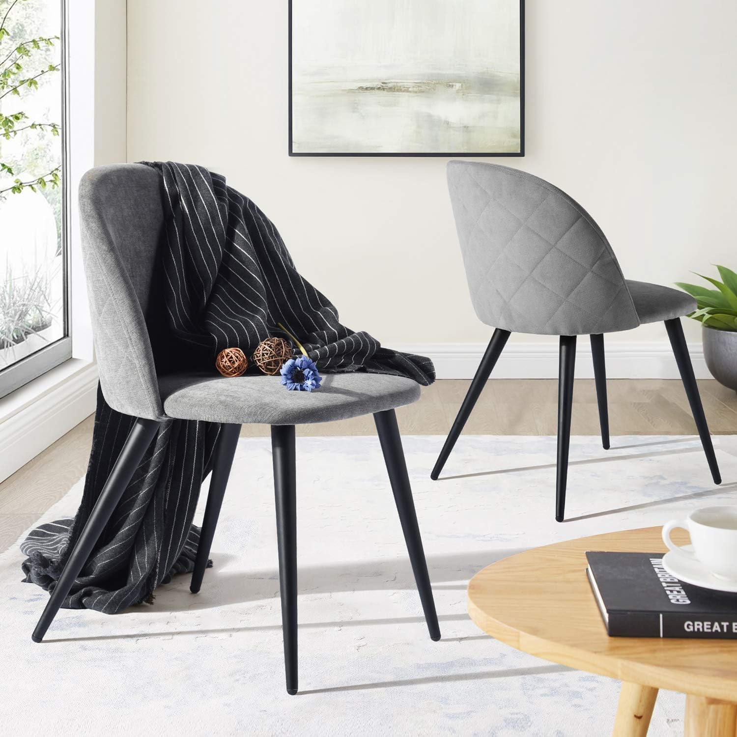 Juego de 2 sillas de comedor, modernas sillas de comedor sin brazos para cocina, sala de estar, sillas laterales tapizadas con asiento de tela y