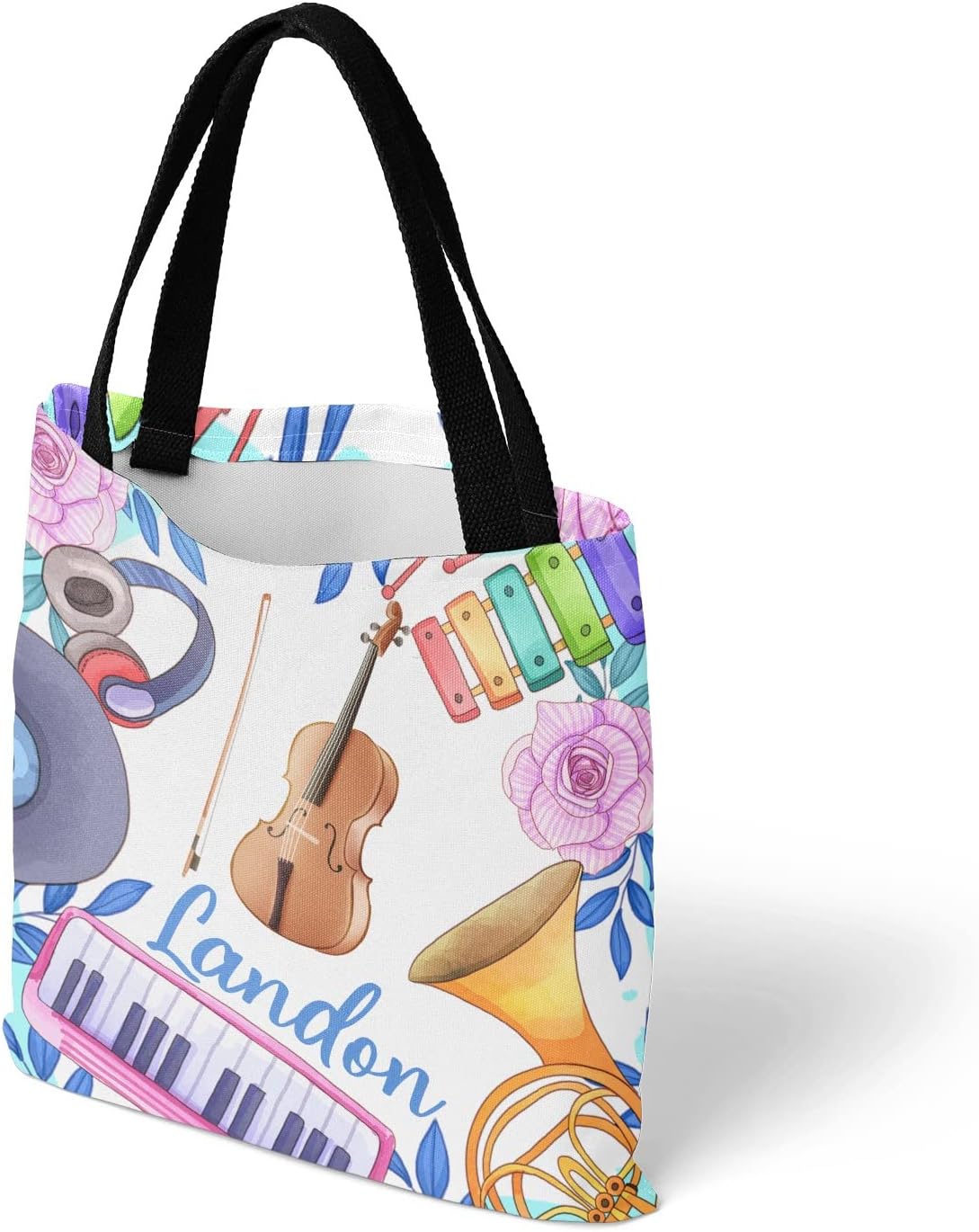 Bolsa de lona personalizada con diseño de música abstracta para compras, reutilizable, bolsa de hombro para mujeres y niñas