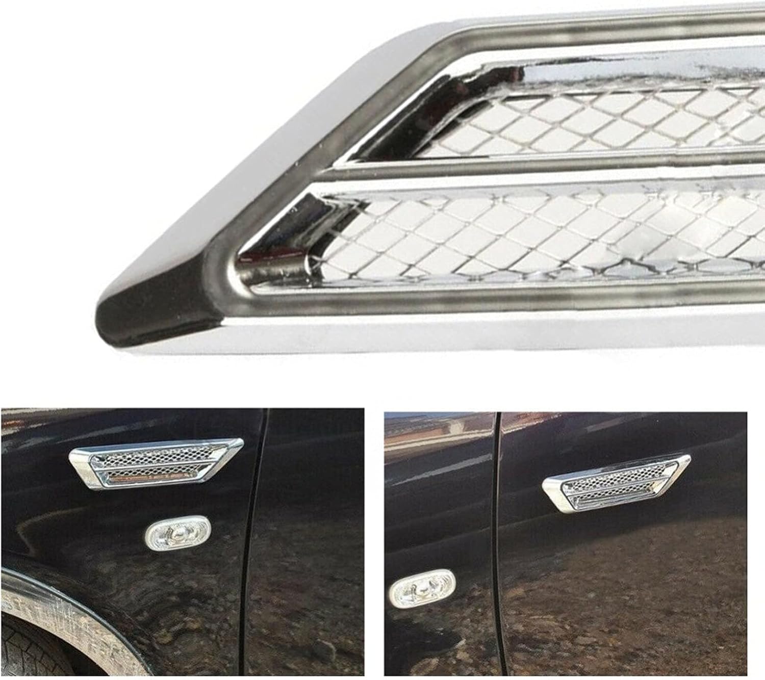 1 par de calcomanías universales de flujo de aire cromado para decoración de ventilación lateral de flujo de aire para puerta de ventilación de
