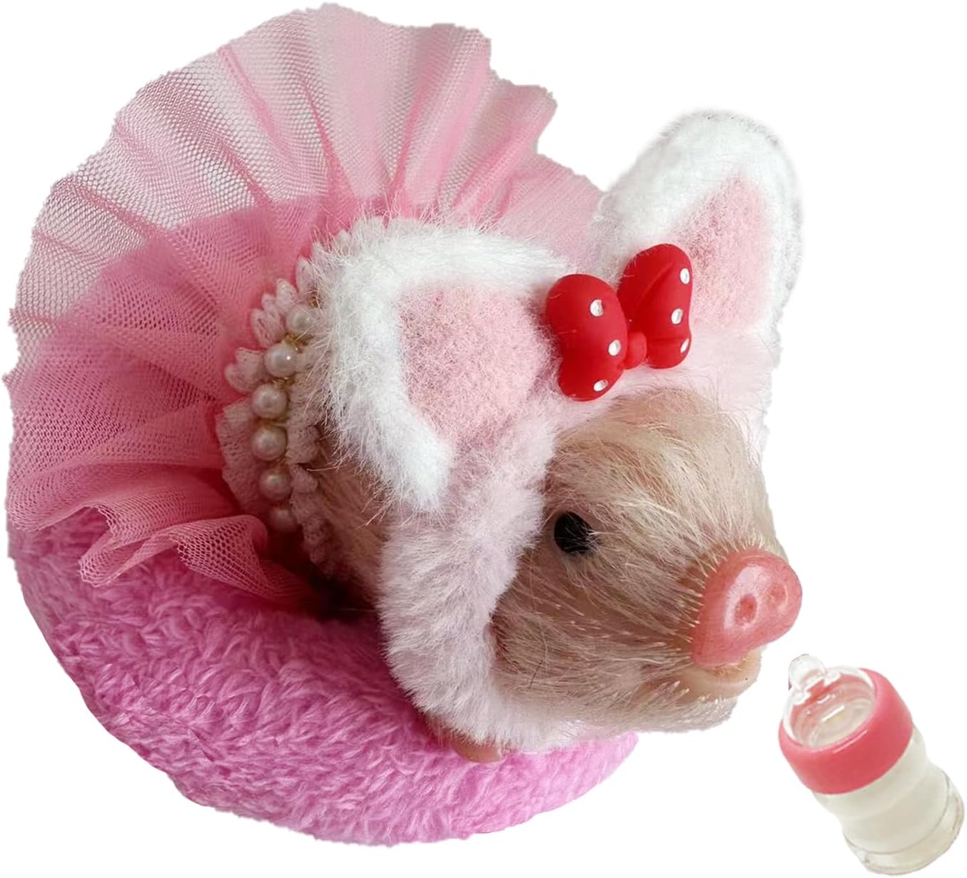 VOLOBE Piglet de silicona suave de 5 pulgadas, figura de juguete realista de silicona con almohadilla para dormir, accesorios para niños y niñas,