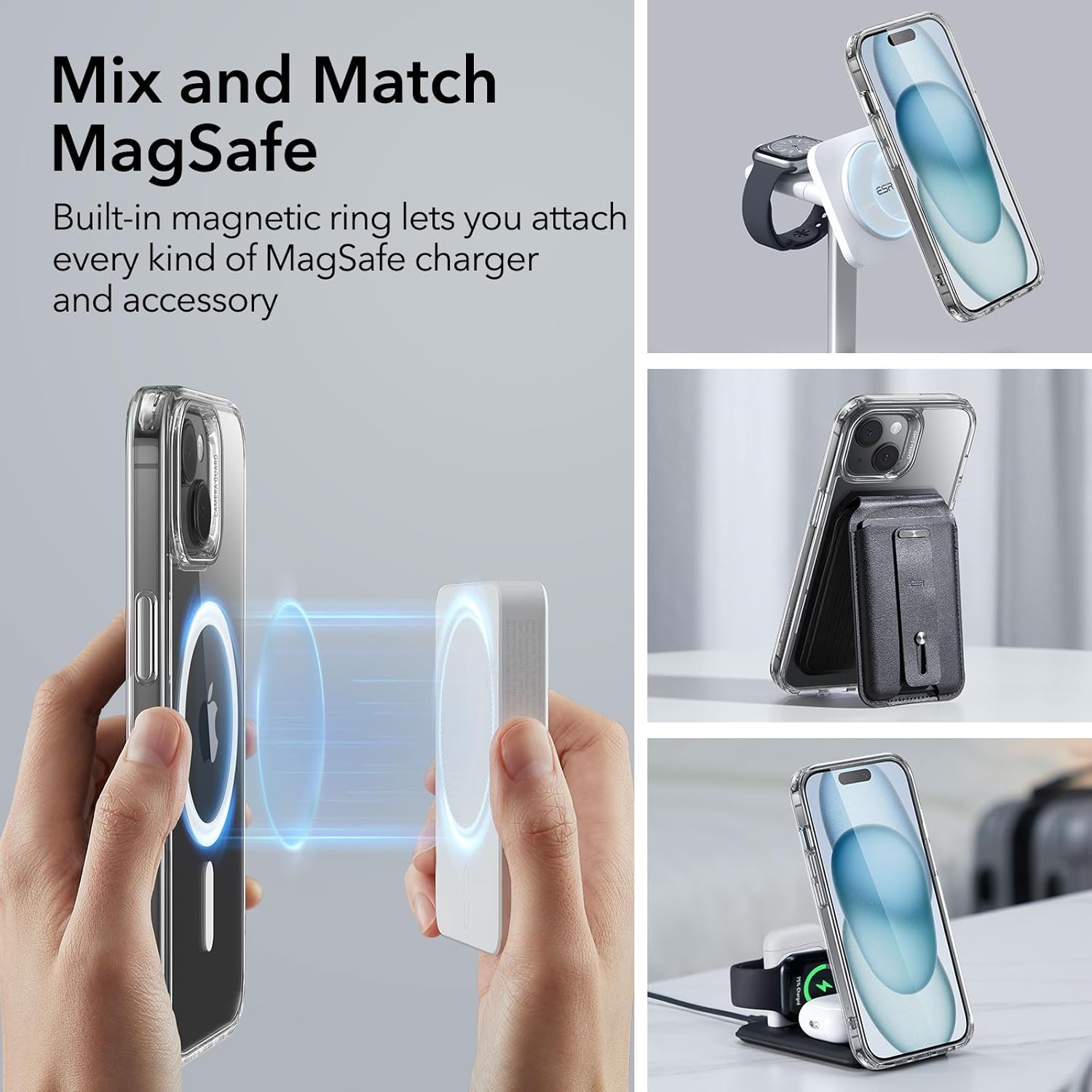 ESR Funda para iPhone 15, compatible con MagSafe, protección de grado militar, resistente al amarillamiento, parte trasera resistente a los
