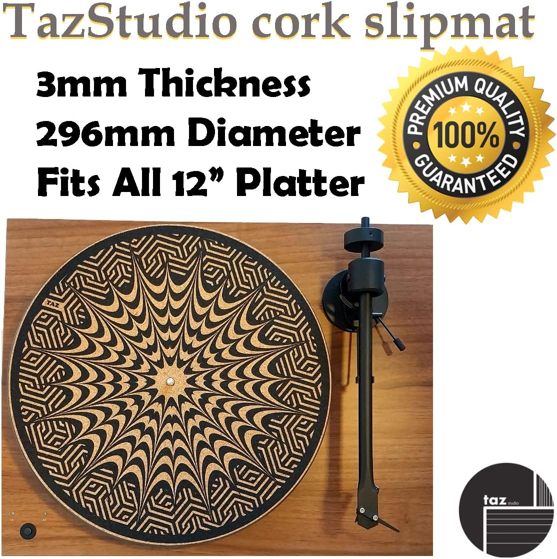 TazStudio Alfombrilla giratoria de corcho para un mejor soporte de sonido en el tocadiscos de vinilo LP – Patrón de mezcla de diseño geométrico