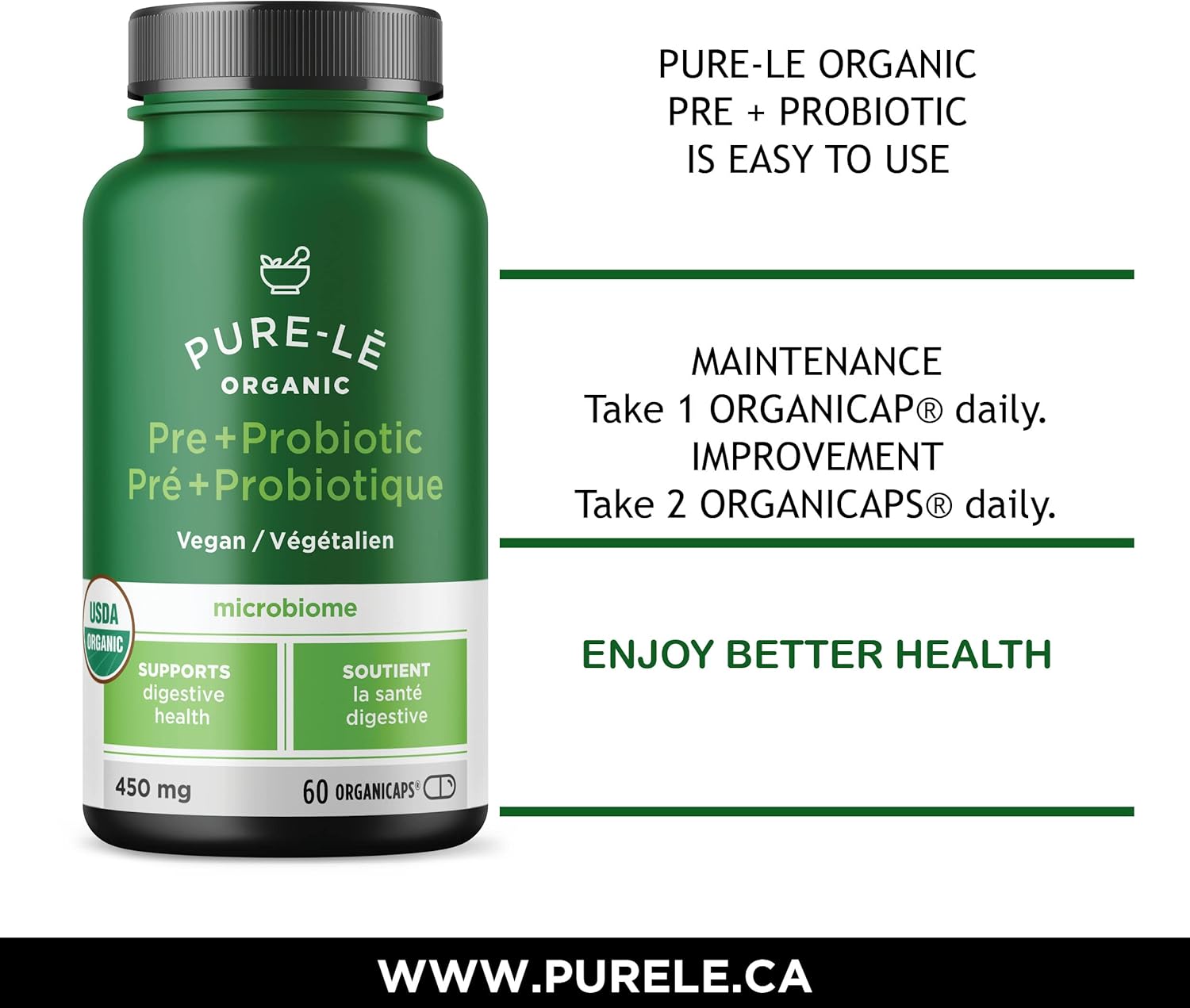 USDA Organic Prebiotic + Probiotic 60 Organicaps  Vegano Certificado Orgánico Kosher Completo Apoyo Digestivo Diario. Todo Natural  Suplemento