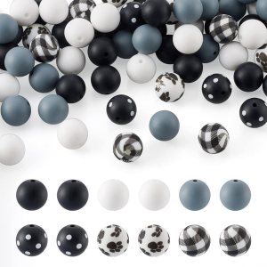 Mega Pet 78 cuentas de silicona de 6 estilos, bolas redondas de silicona espaciadoras para bricolaje, collares, pulseras, llaveros, agujeros para Mega Pet 78 cuentas de silicona de 6 estilos, bolas redondas de silicona espaciadoras para bricolaje, collares, pulseras, llaveros, agujeros para