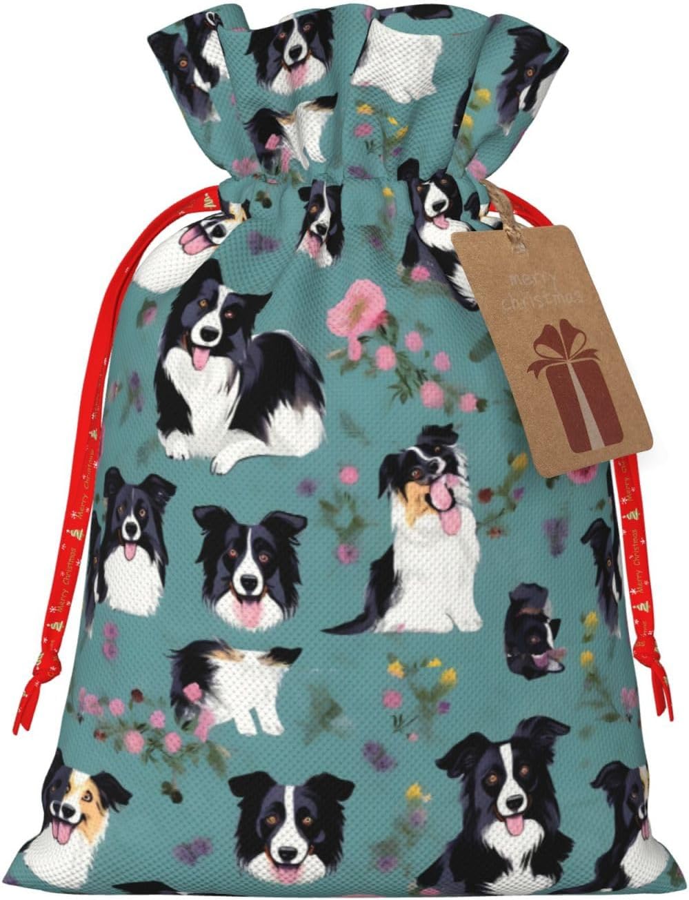 MyPiky Border Collie – Bolsas de regalo de Navidad con estampado floral, bolsas de regalo de 4.7 x 6.9 pulgadas, bolsa de almacenamiento pequeña