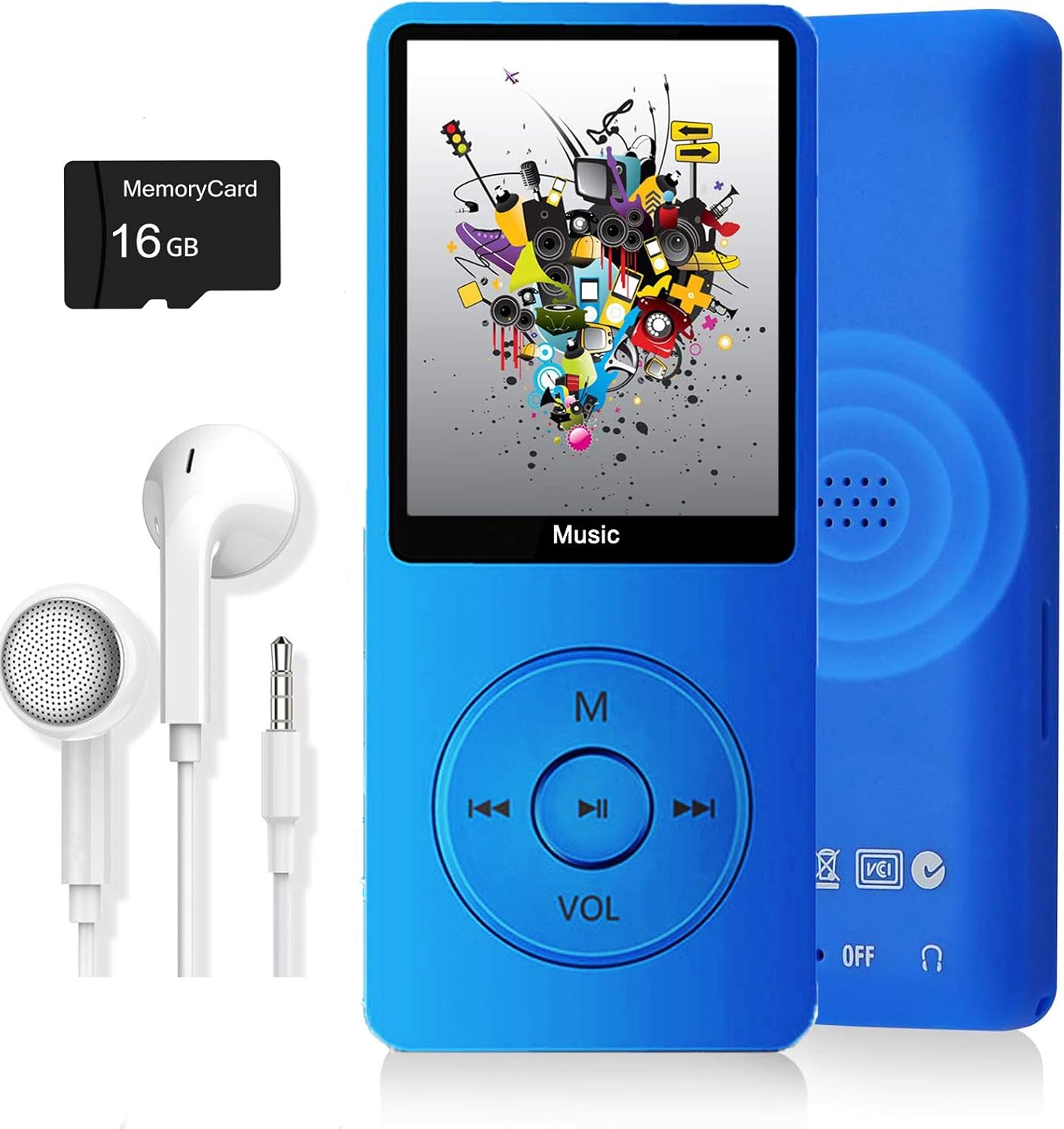 MP3 Player, Music Player with 16GB Micro SD Card, Build-in SpeakerPhotoVideo PlayFM RadioVoice RecorderE-Book Reader, Supports up to 128GB
