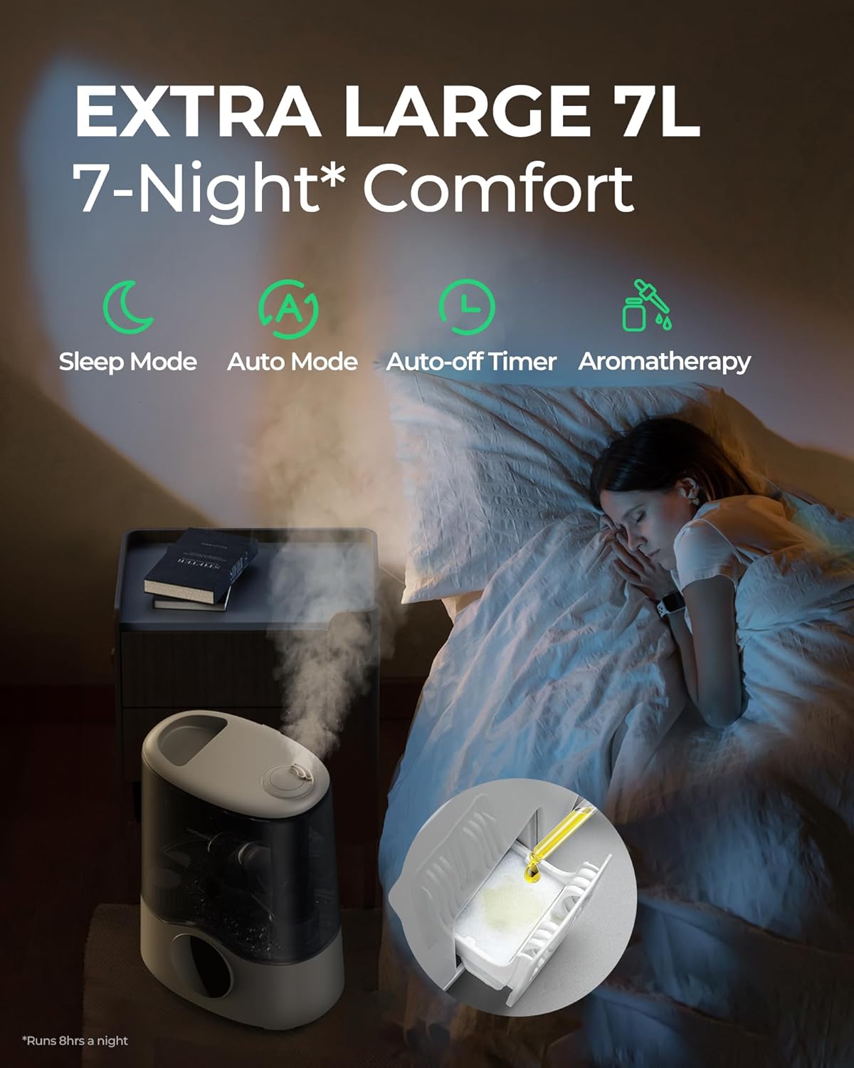 Homvana Humidificador inteligente para dormitorio, habitación grande, hogar, 7L cálido y fresco, niebla automática de 360, ajuste automático de