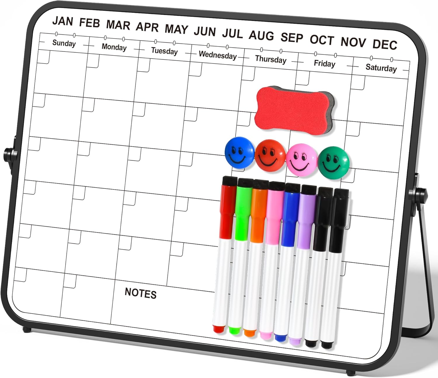 Calendario de borrado en seco pizarra blanca para pared, pizarra blanca magnética de doble cara de 14 x 11 pulgadas con soporte para escritorio,