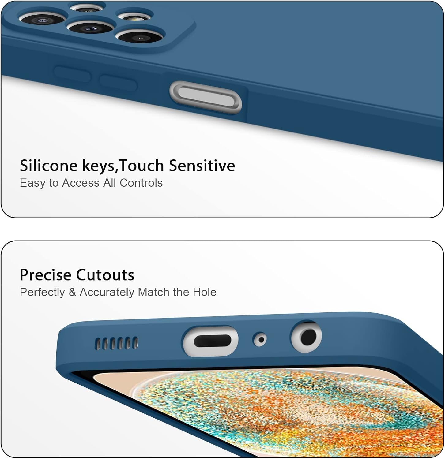 AK Samsung Galaxy A23 4G 5G, funda protectora delgada de silicona líquida (azul marino)