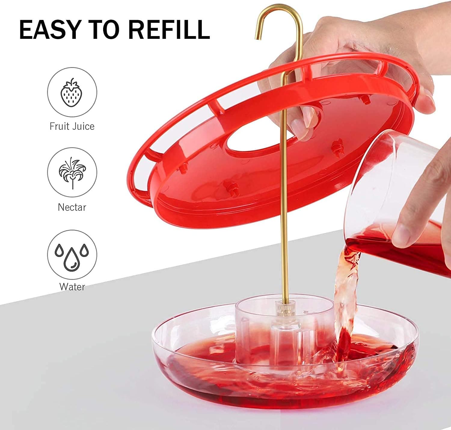 Comedero para colibríes a prueba de abejas con protector de foso de hormigas, comedero rojo para colibríes para colgar al aire libre, sin fugas,