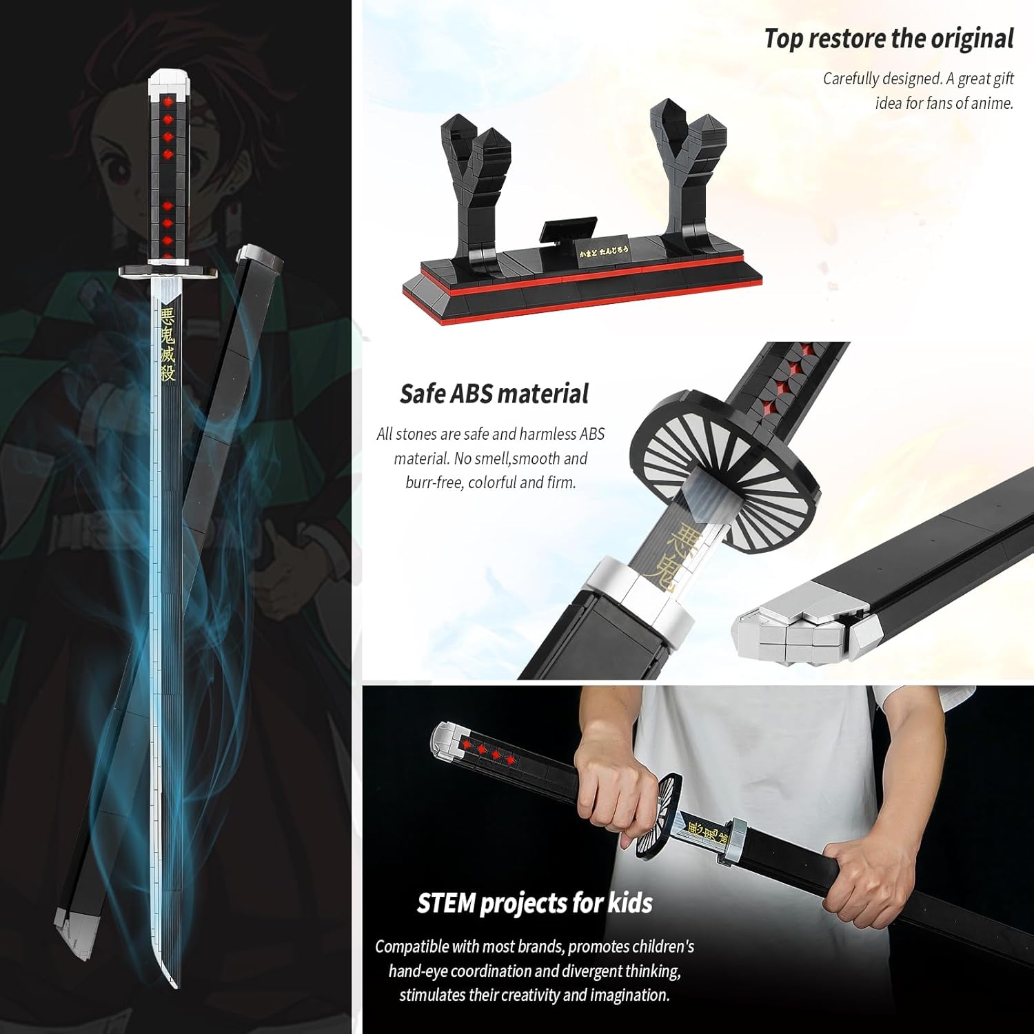 Demon Slayer Kamado Tanjirou – Juego de construcción de espada compatible con Lego, juego de bloques de construcción Katana, regalo para adultos