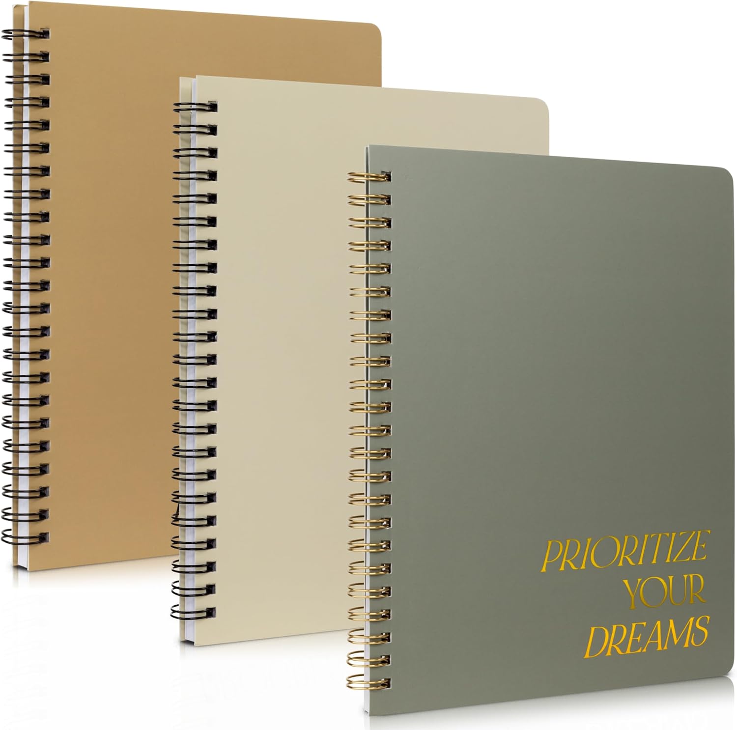 ZICOTO Juego de 3 cuadernos estéticos en espiral, bonitos diarios universitarios de 8 x 6 pulgadas, con bolsillos grandes y páginas forradas,