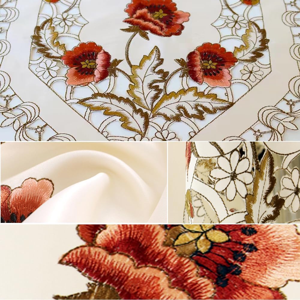 Mantel redondo clásico de encaje bordado con flores, sin arrugas y resistente a las manchas, mantel de mesa para cocina y cena (redondo de 60