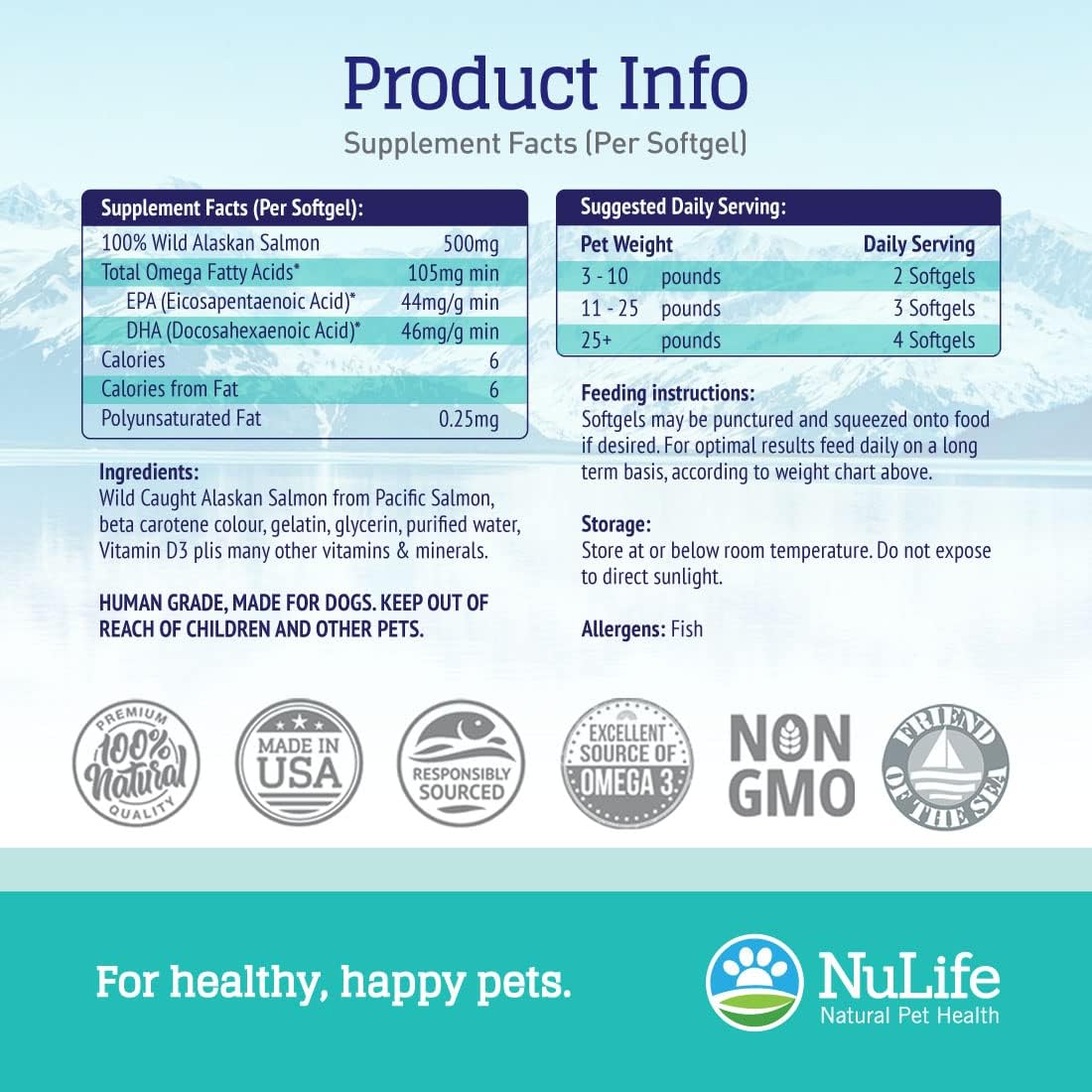 Omega 3100% puro de aceite de pescado para perros y gatos suplemento de aceite de salmón salvaje de Alaska para mascotas, para piel sana y pelo