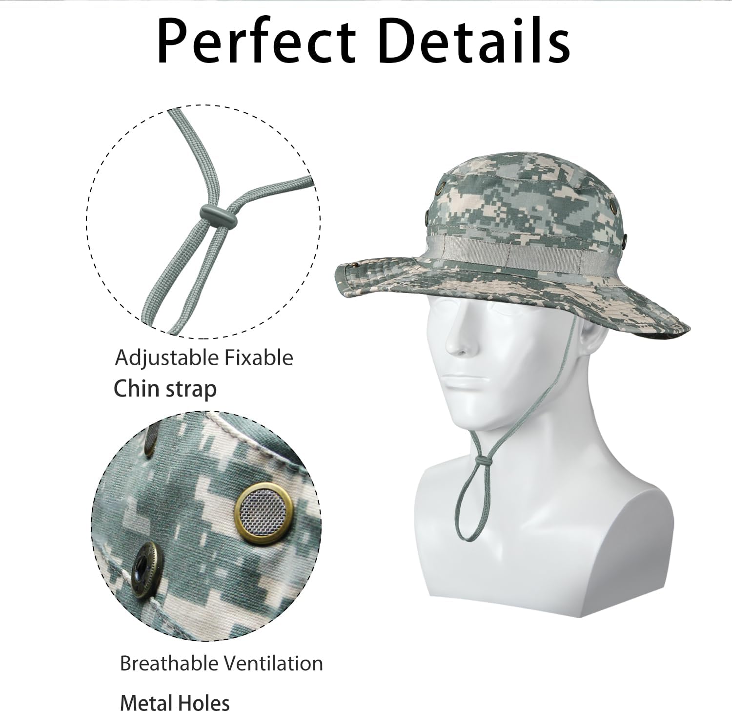 Sombrero de camuflaje Boonie para hombres y mujeres, sombreros tácticos militares de ala ancha, UPF50+ gorra de sol de la selva para pesca, caza,