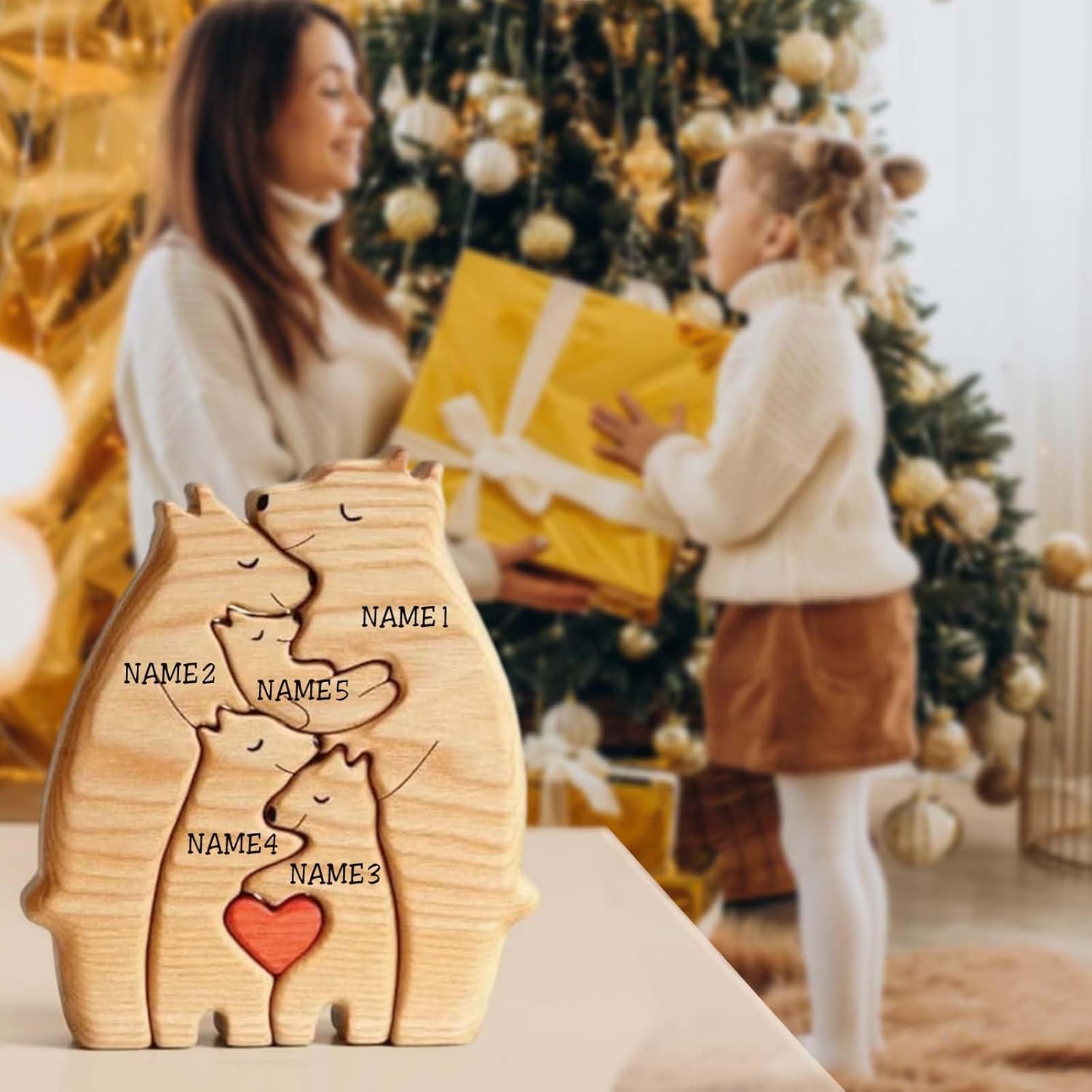 Rompecabezas de madera personalizado para la familia, regalos con nombre, rompecabezas de madera personalizable con 1-8 nombres, pieza decorativa