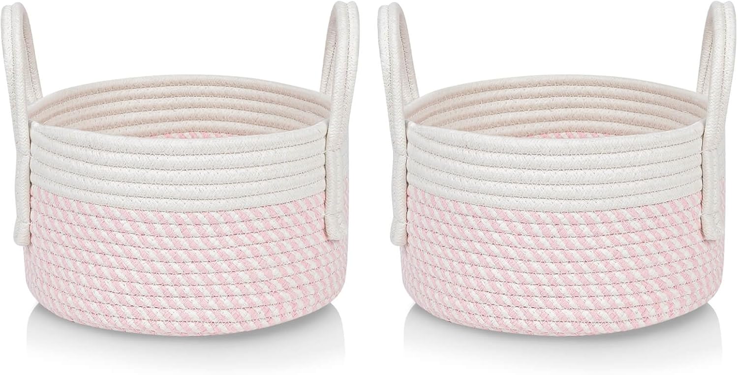 CubesLand Linda canasta de juguetes pequeños, cestas de almacenamiento de color rosa suave para bebé, juego de 2 cestas organizadoras, cestas