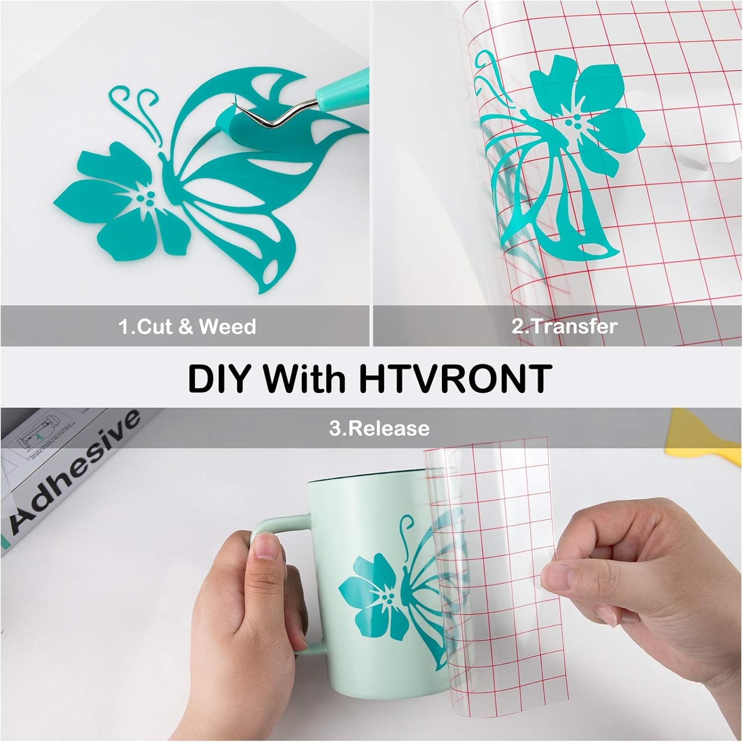 HTVRONT – Vinilo turquesa permanente, para Cricut – Rollo de vinilo adhesivo turquesa de 12 pulgadas x 14 pies para Cricut, Silueta, cortadores de
