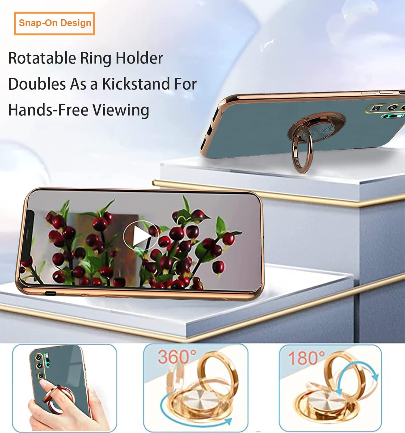 Wousunly Compatible con Huawei P30 Pro Case Ring Holder Magnet Green, Huawei P30 Pro Funda de teléfono Funda de silicona a prueba de golpes Funda