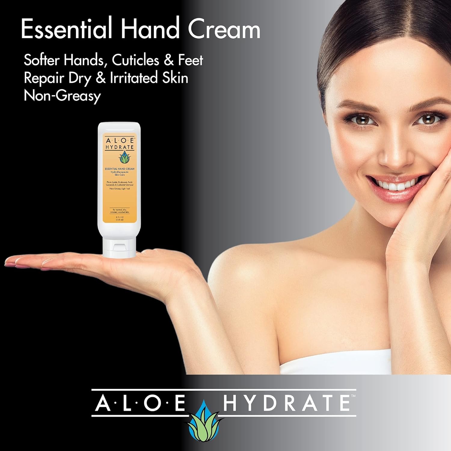 AloeHydrate Crema de manos esencial alivia, repara, suaviza y suaviza las manos y pies secos, las cutículas y la piel agrietada. Loción de manos no