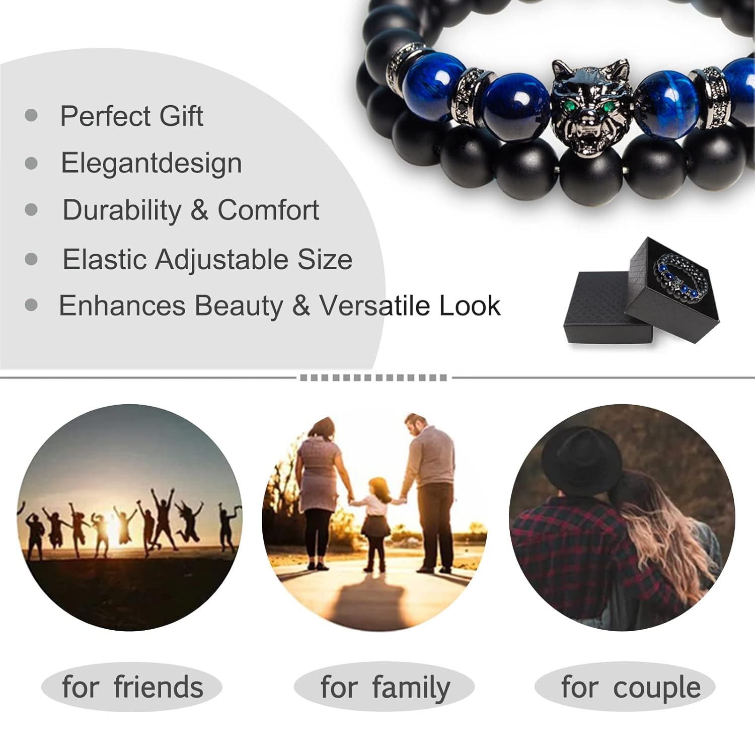 Tigers Eye Bracelet 8 Mm Beaded Bracelets,Triple Protection Bracelet with Obsidian Tiger Eye Bracelets for Men Women,Healing Anxiety Crystal
