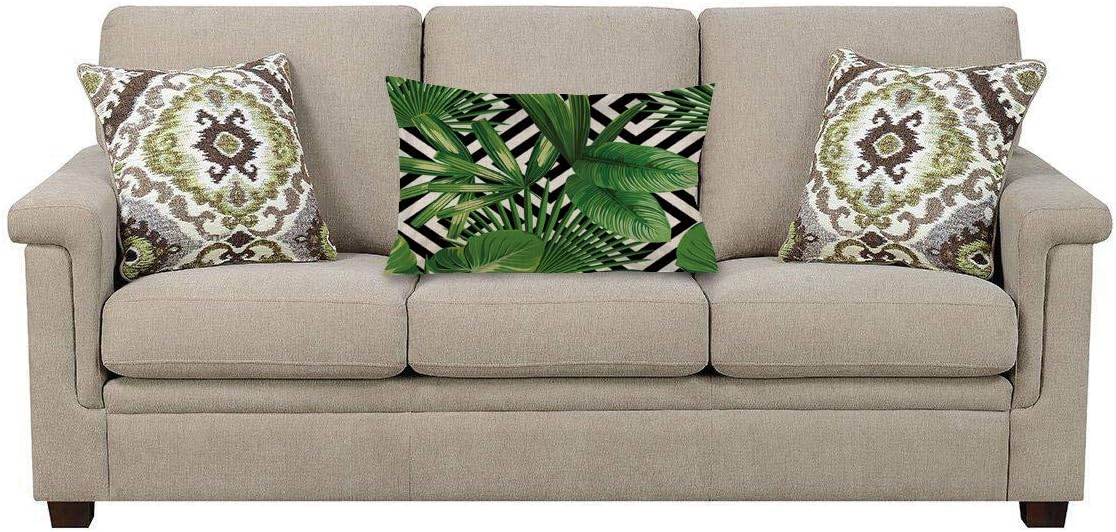 Swono Funda de almohada con hojas de palmera tropical, diseño exótico de selva, hojas de palmera tropicales en la geometría de algodón y lino, funda