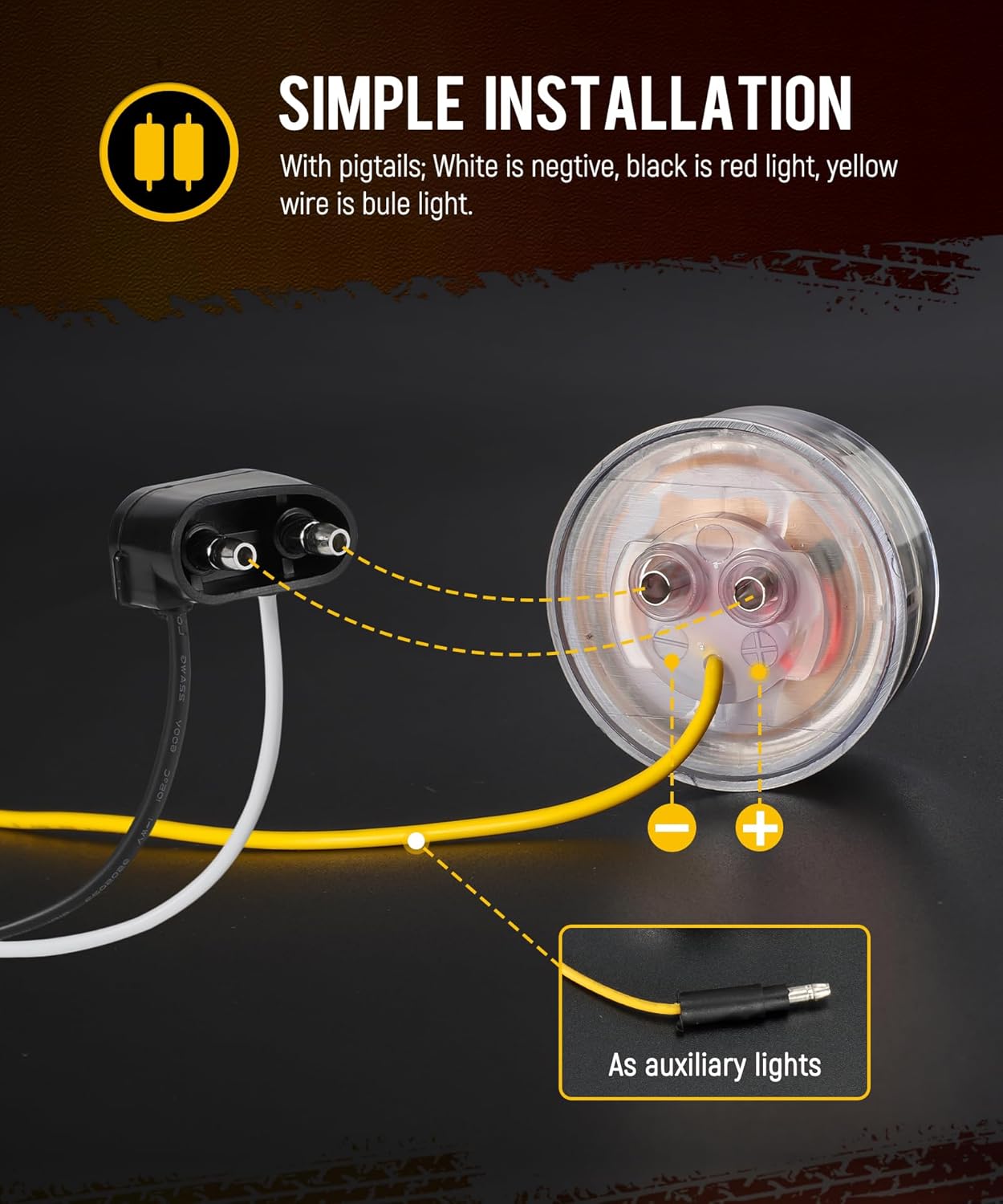 Partsam 2 luces de doble revolución de 2 pulgadas, 9 LED de marcador rojo a luces auxiliares azules, luces de liquidación con coletas de alambre