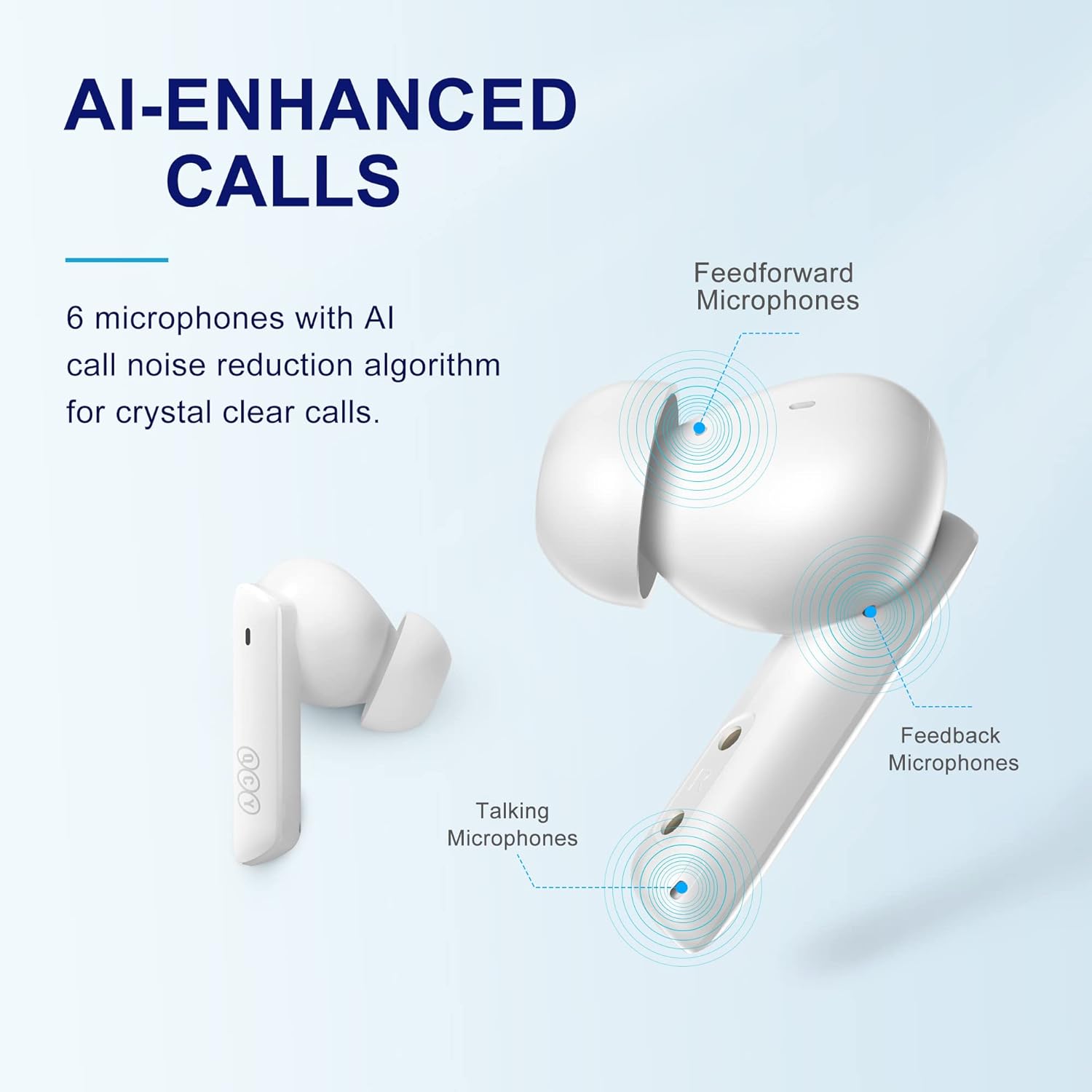 QCY HT05 Auriculares inalámbricos con cancelación activa de ruido multimodo, llamadas mejoradas con IA con 6 micrófonos, ruido antiviento,