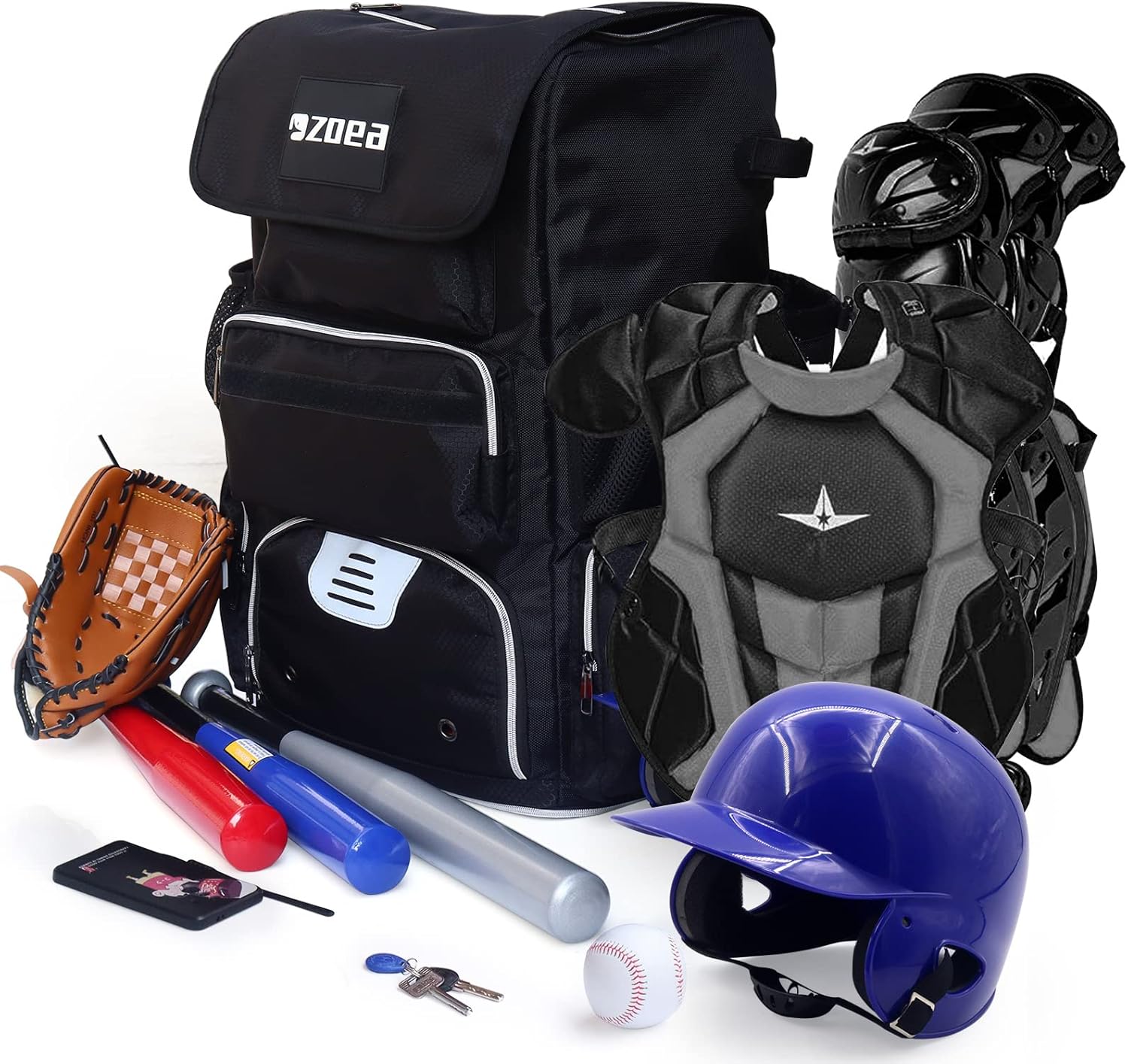 ZOEA Paquete de bates expandible súper grande, mochila de bolsa de bate de béisbol, equipo de T-Ball y softbol y equipo para adultos, gran capacidad