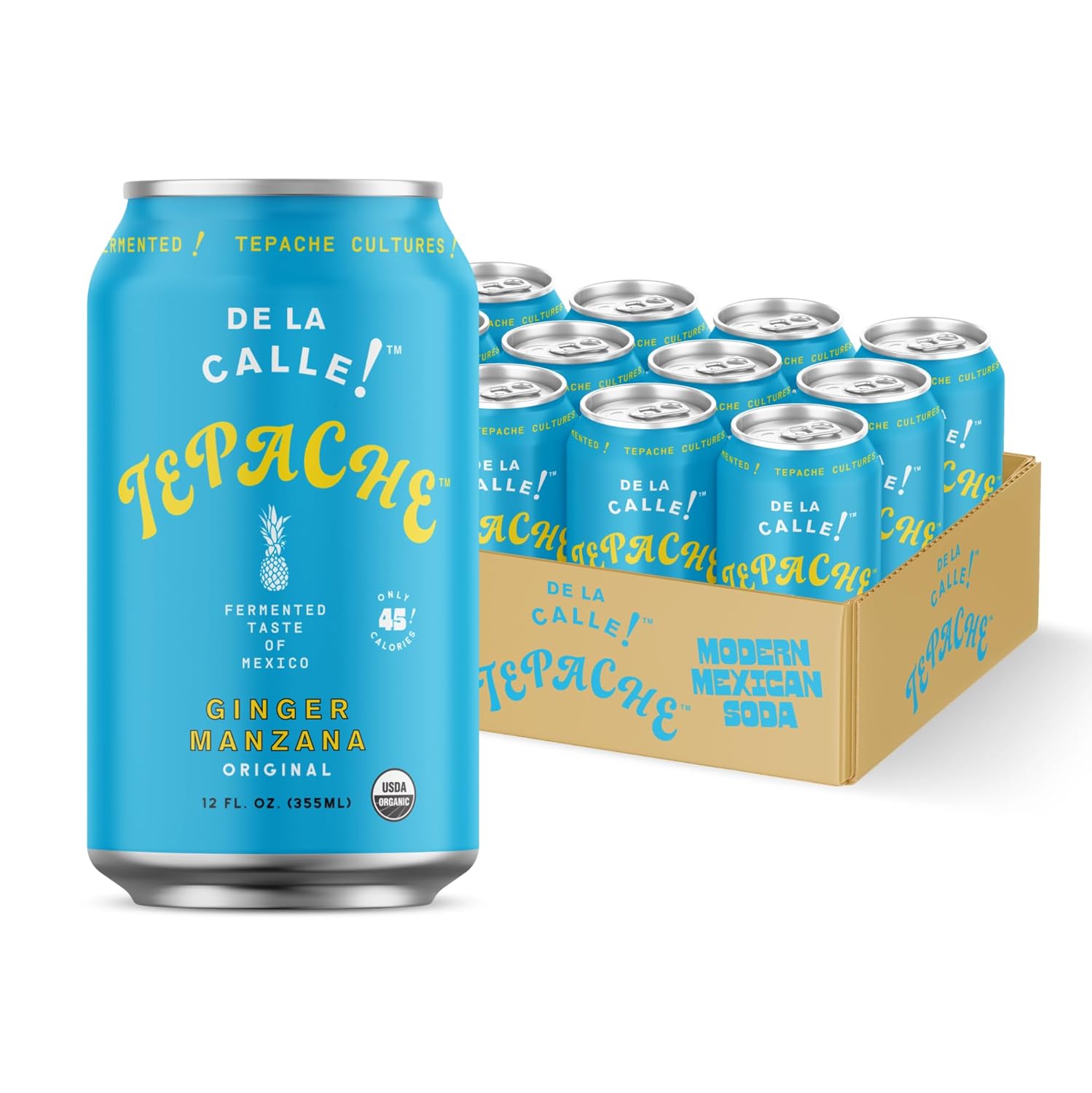 De La Calle Tepache – Ginger Manzana – Soda mexicana moderna – Bebida espumosa de piña fermentada artesanal – Orgánica certificada, rica en