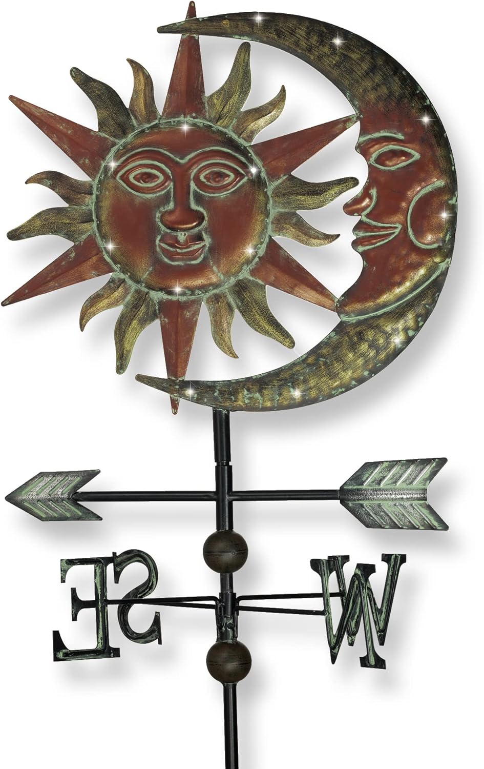 TERESA’S COLLECTIONS Luces solares de 39.9 pulgadas con cara de sol y luna para exteriores, estaca decorativa de metal, decoración de jardín para