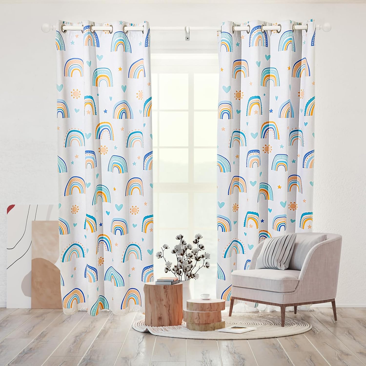 Btargot Cortinas arcoíris para dormitorio de niños, cortinas opacas para oscurecer la habitación para niñas y niños, juego de 2 paneles (42 x 63