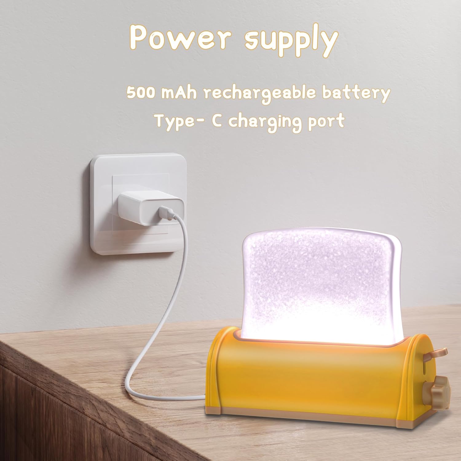 Luz nocturna emulada de pan tostado, luz blanca cálida suave y luz LED de 7 colores, lámpara de noche regulable para niños, batería recargable y