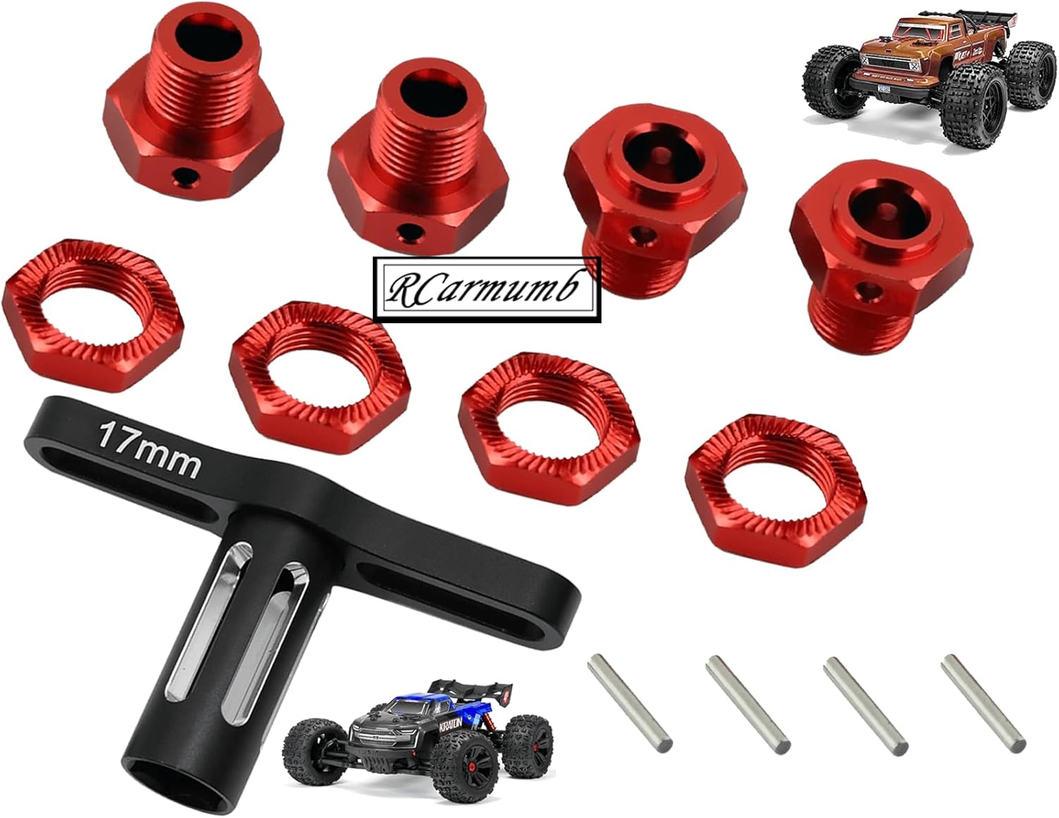 Tuercas de rueda de aluminio de 0.669 in, bujes hexagonales de rueda y llave de rueda para Arrma 110 Kraton 4X4 4S V2 BLX, Outcast 4X4 4S V2 BLX,