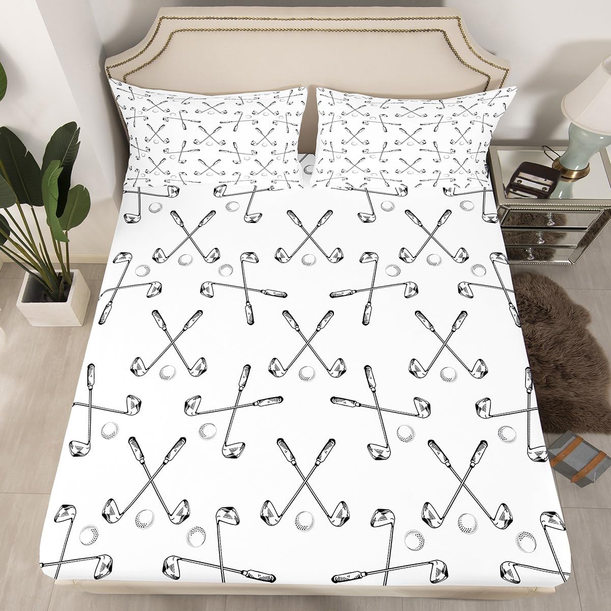 Erosebridal Juego de sábanas de tamaño matrimonial con estampado de golf para niños, adolescentes y hombres, juego de ropa de cama deportiva en