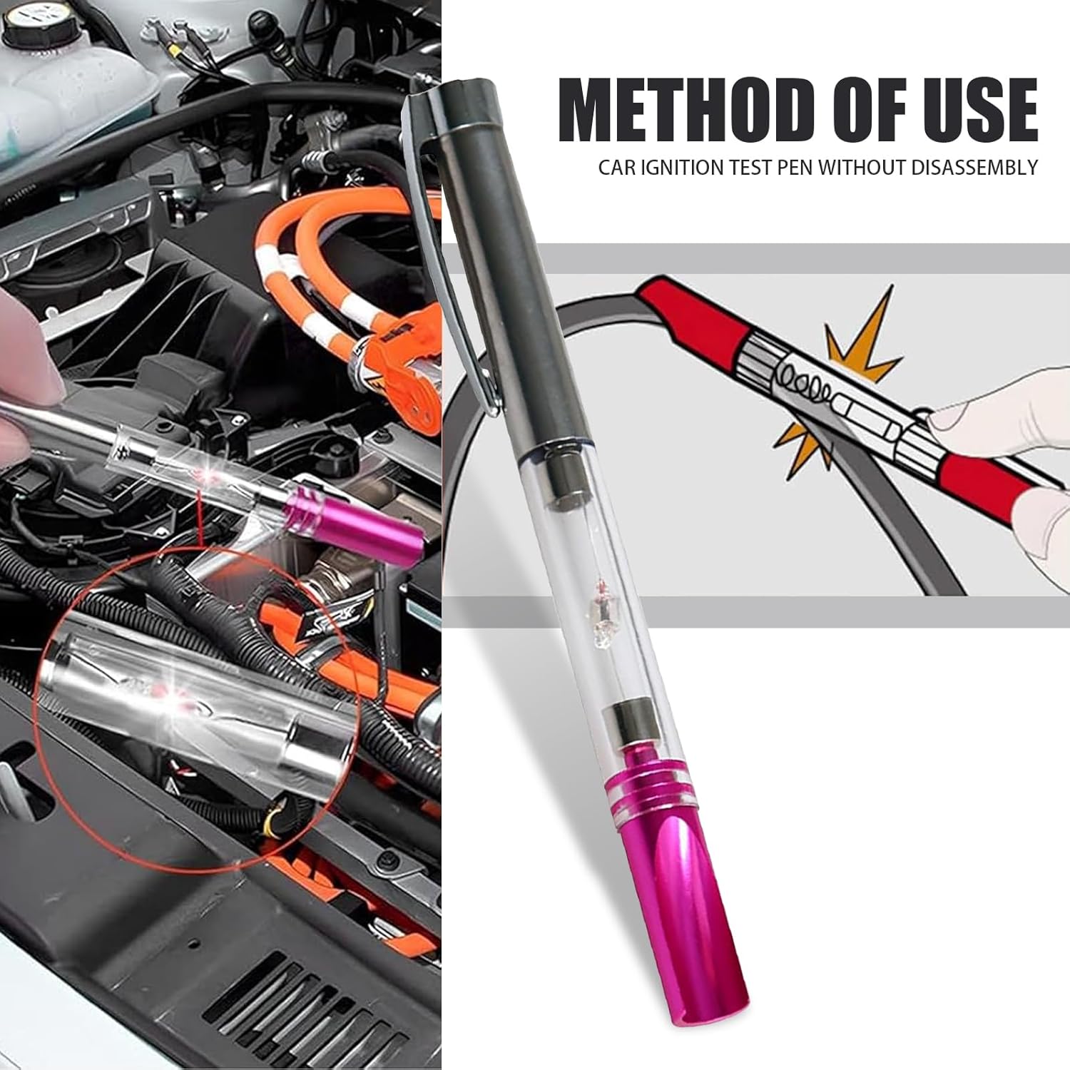 Pack-1 – Bolígrafo de prueba de encendido para automóvil, detector de bujías de bobina de alto voltaje con bombilla, bolígrafo de prueba de bujía