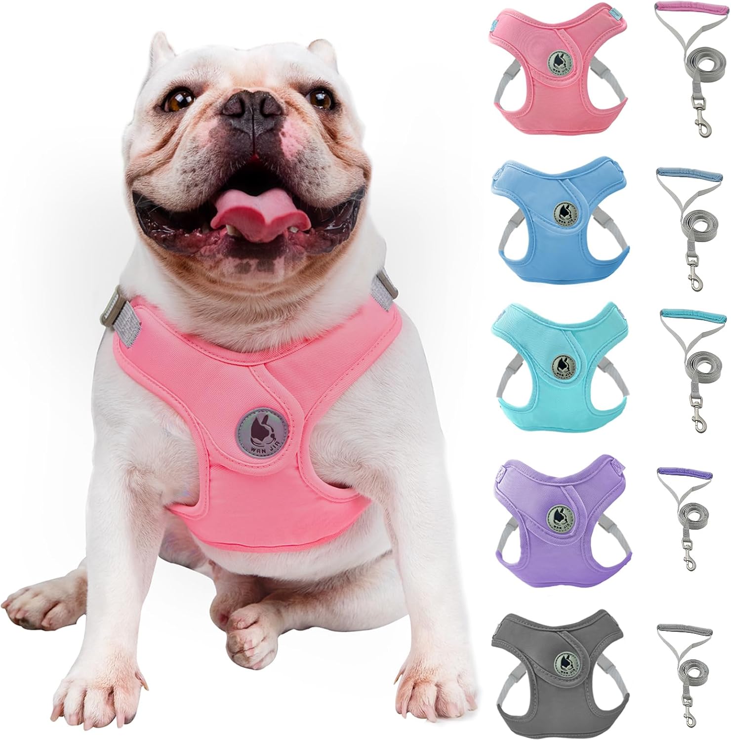 Arnés para perro con correa, arnés sin tirones para mascota con 1 clips para correa, chaleco acolchado suave ajustable para perros medianos y