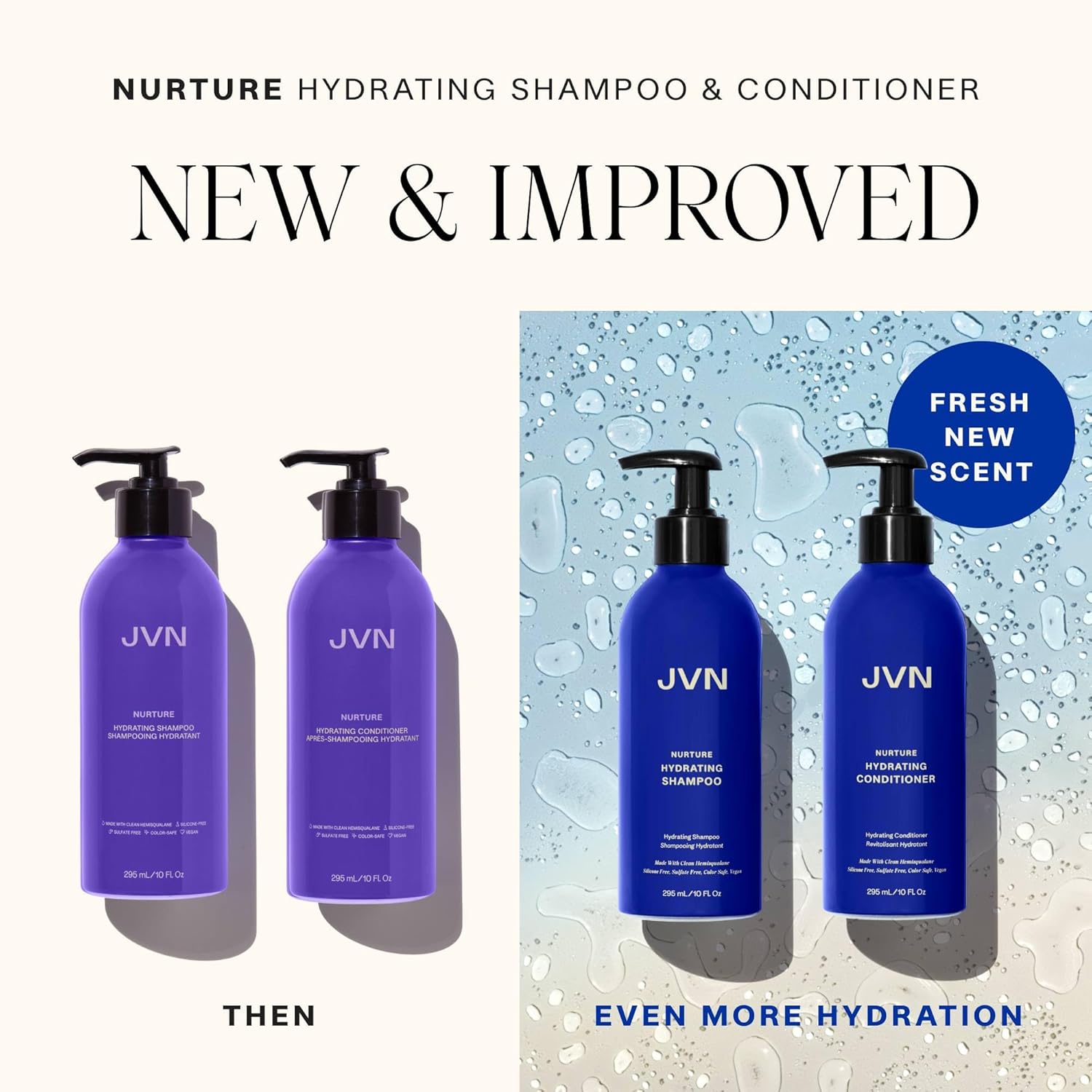 JVN Champú hidratante Nurture  Nuevo y mejorado  Champú hidratante instantáneo y nutritivo profundo para cabello seco (10 onzas líquidas)