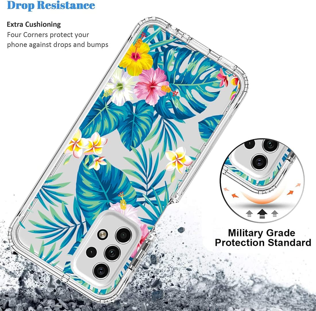 Funda para Galaxy A23, Samsung A23 SM-A235M con protector de pantalla de vidrio templado, funda protectora de TPU transparente floral a prueba de
