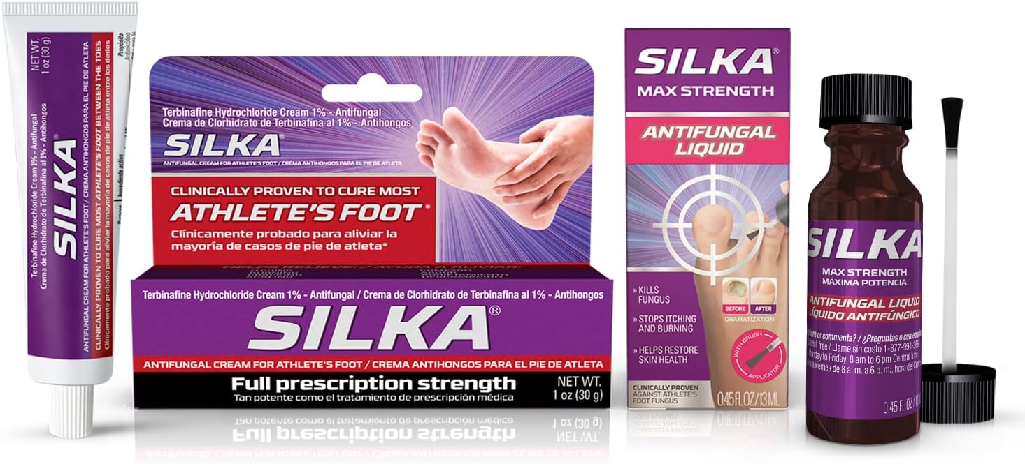 Silka Max Strength – Juego de líquido antifúngico y crema, potente alivio para hongos en las uñas de los pies, pie de atleta y tiña, alivio de