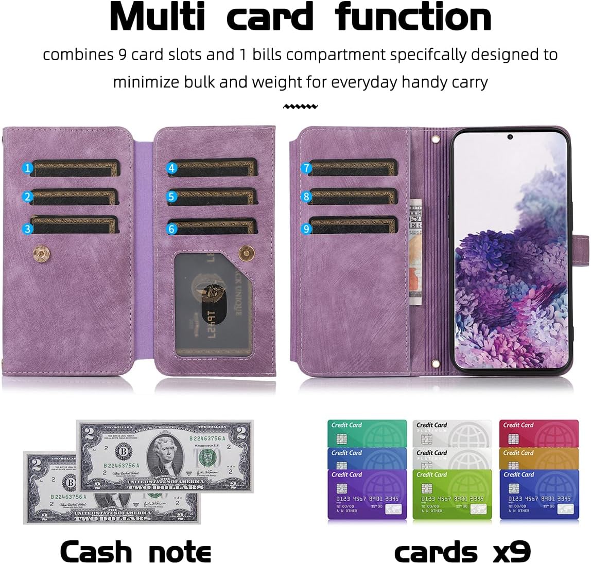 Diseño para Samsung Galaxy S20 5G Funda tipo cartera cruzada con ranuras para tarjetas de piel sintética, función atril, cierre magnético, con