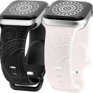 TOYOUTHS Paquete de 2 correas bohemias grabadas compatibles con Apple Watch de 1.772 in, 1.732 in, 1.654 in, 1.929 in, para mujeres, hombres y TOYOUTHS Paquete de 2 correas bohemias grabadas compatibles con Apple Watch de 1.772 in, 1.732 in, 1.654 in, 1.929 in, para mujeres, hombres y