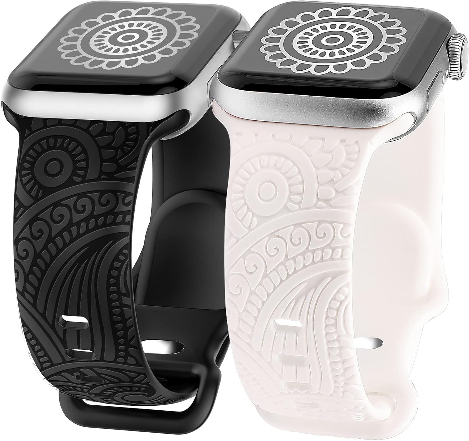 TOYOUTHS Paquete de 2 correas bohemias grabadas compatibles con Apple Watch de 1.772 in, 1.732 in, 1.654 in, 1.929 in, para mujeres, hombres y