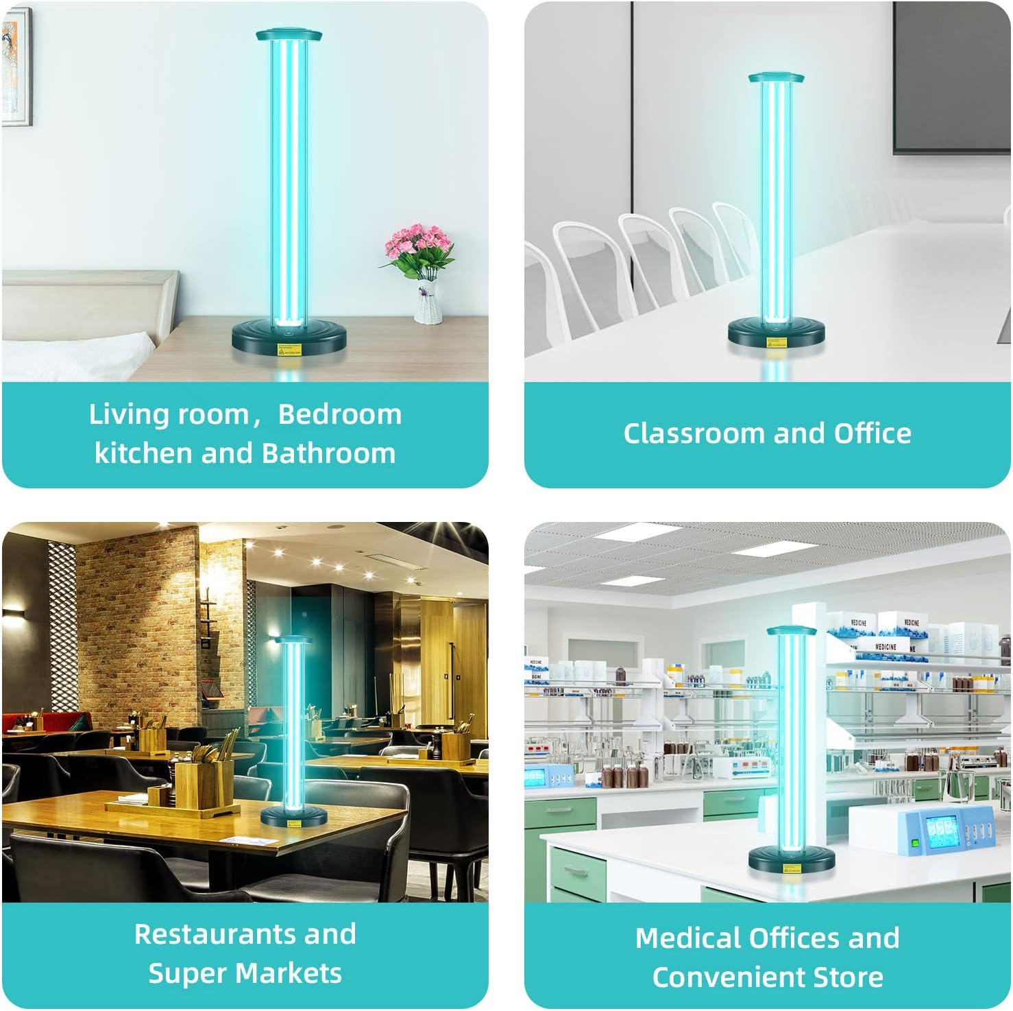 Lámpara germicida ultravioleta, desinfectante de luz UV sin ozono de 100 W para habitación grande, con control remoto de sincronización de tres