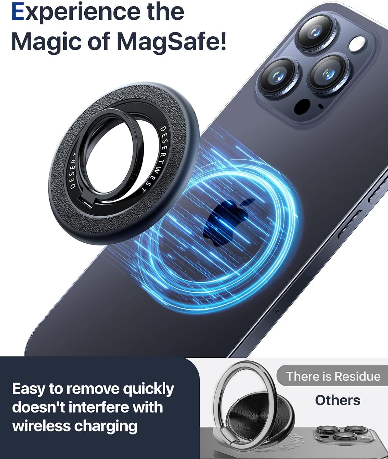 DesertWest Magnetic Phone Ring Holder Magsafe 2024 Upgraded Phone Ring Stand Compatible with MagSafe Accessories, Removable Phone Grip for iPhone