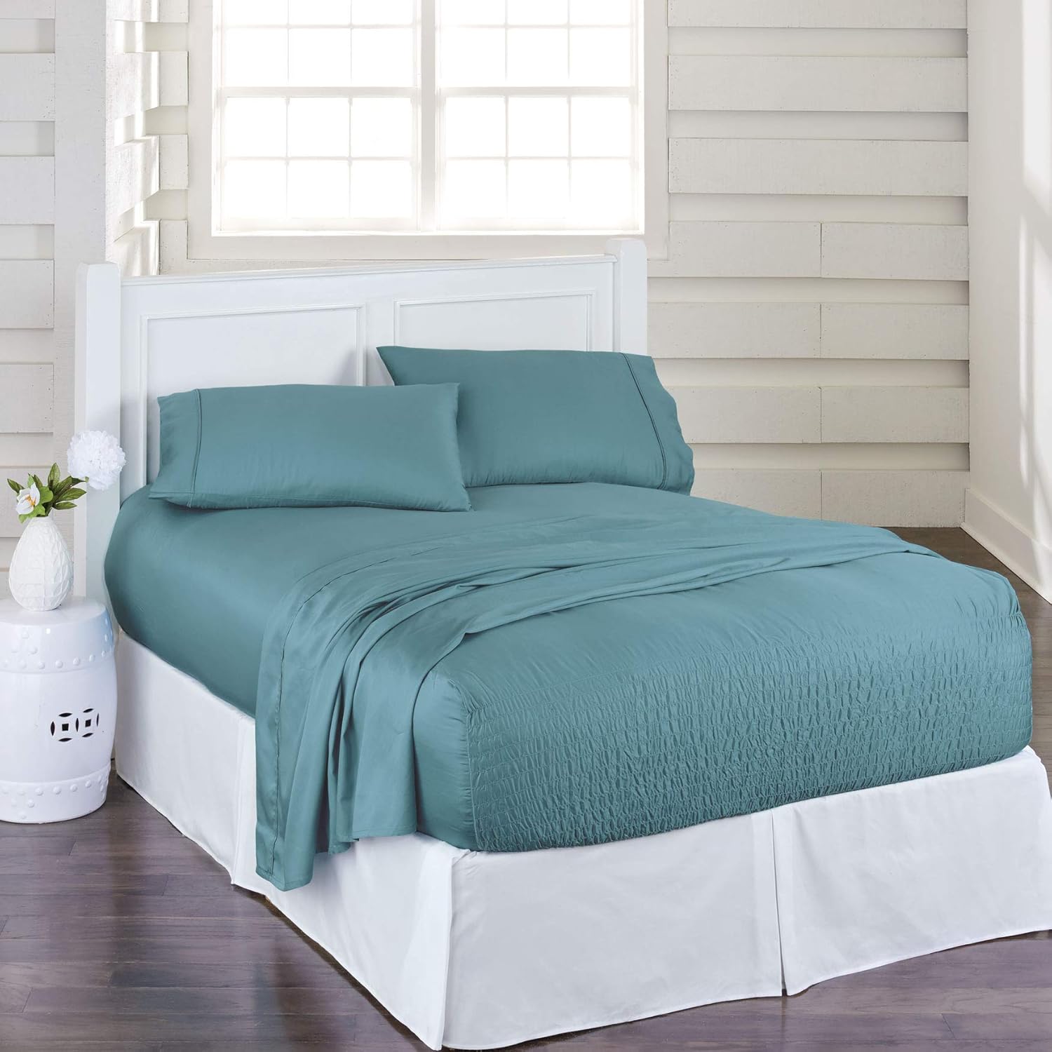 BrylaneHome Bed Tite – Juego de sábanas de algodón de 300 hilos, tamaño King, lunares azules, multicolor
